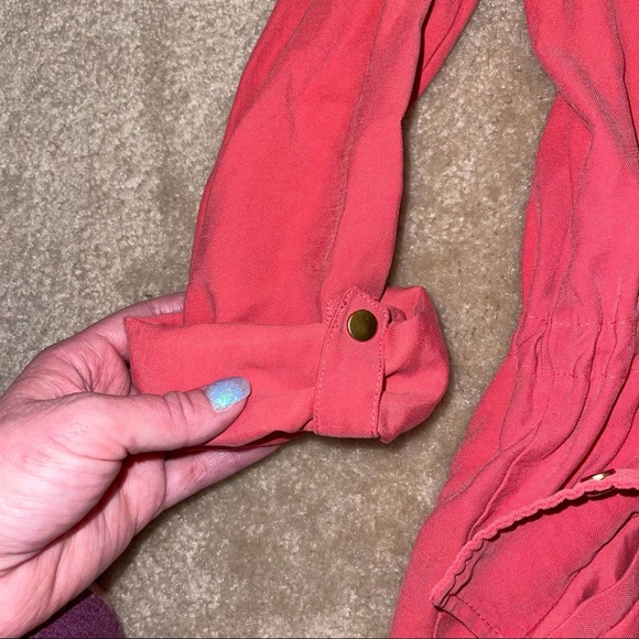 Zara Basic Pink Salmon Solid Zip Cargo Pocket Lightweight Utility Jacket Small - Picture 8 of 15